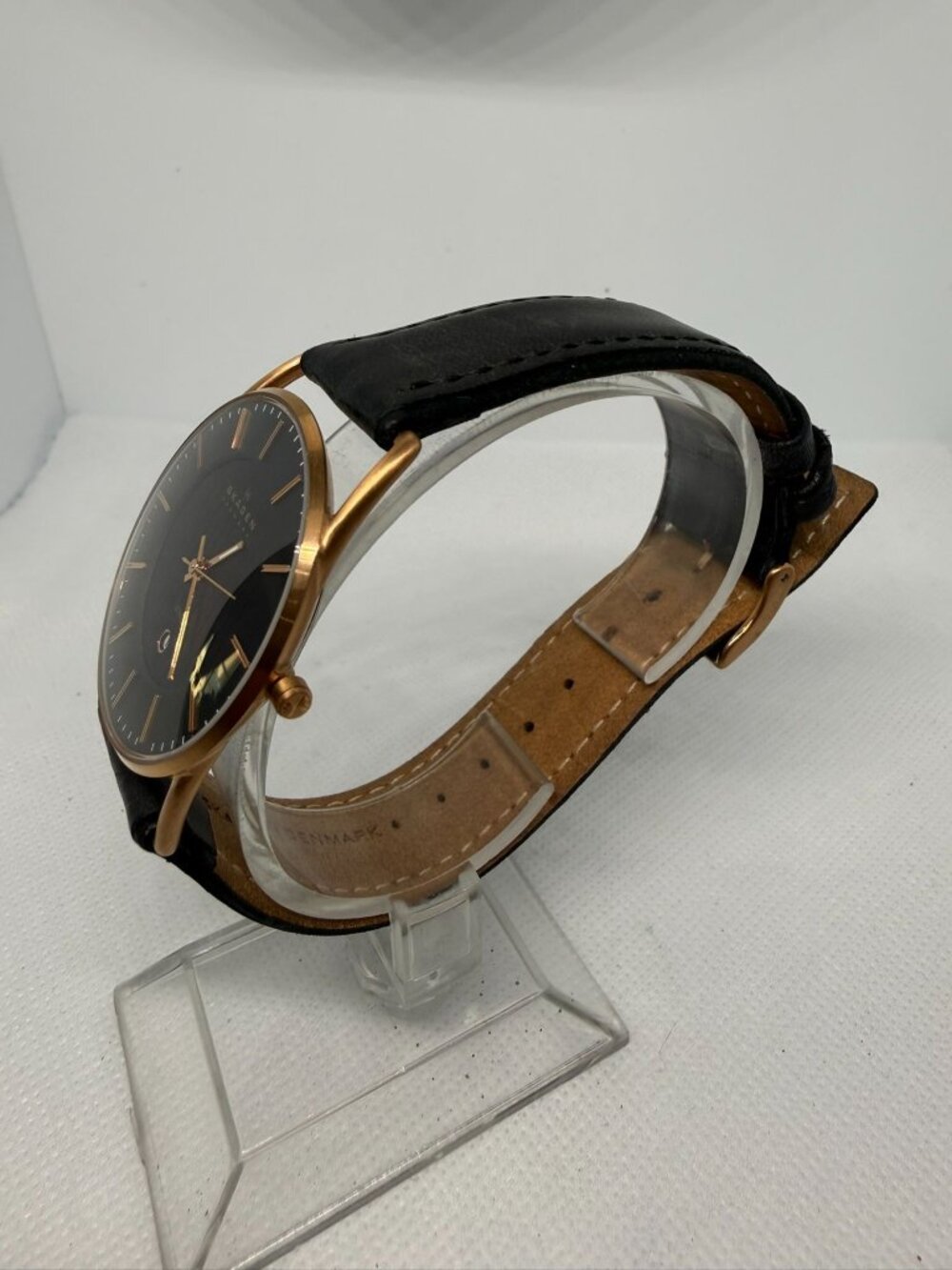 Skagen Ancher Men's 40mm Rose Gold-Tone Black Dial Date Black Leather Watch - Picture 3 of 10